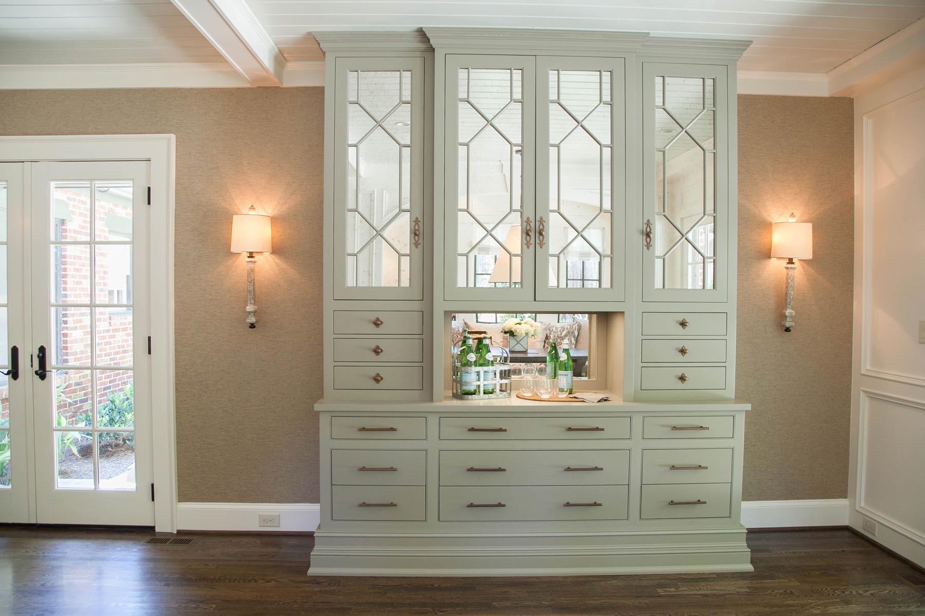 brookhaven tudor custom built in kitchen hutch