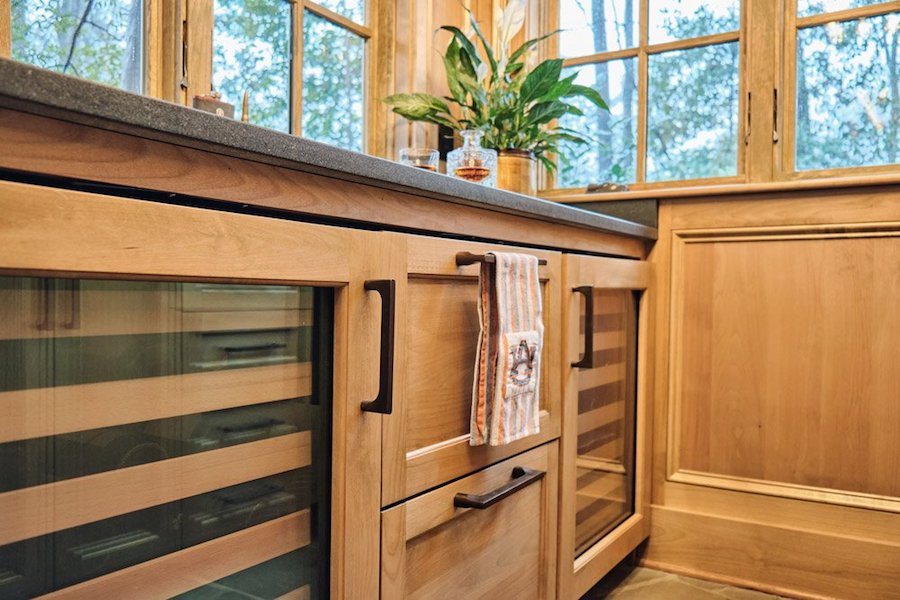 buckhead bar renovated cabinetry and wine fridge