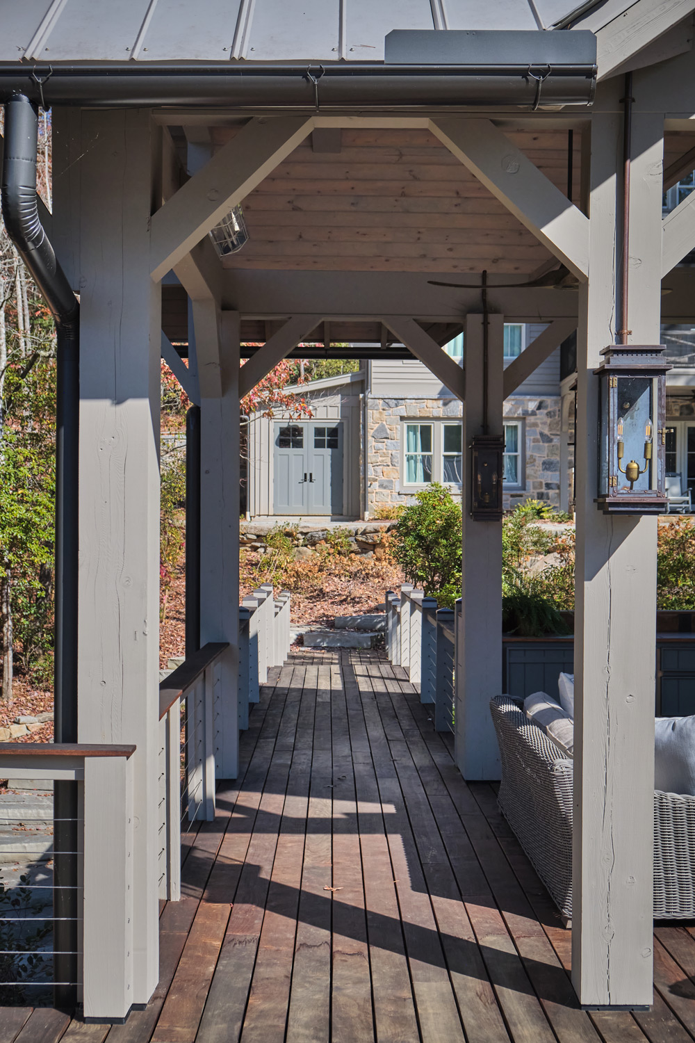 the entryway to the top deck of the boat house looking back at the main house