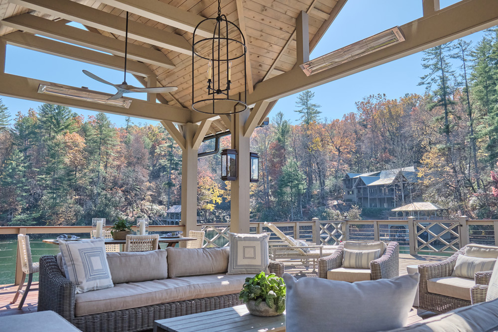 lake burton lakehouse upper seating area looking out towards lake