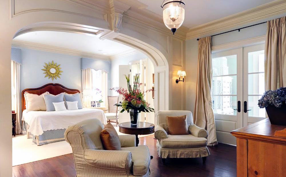brookhaven jeffersonian expanded master bedroom with sitting space and detailed archway millwork